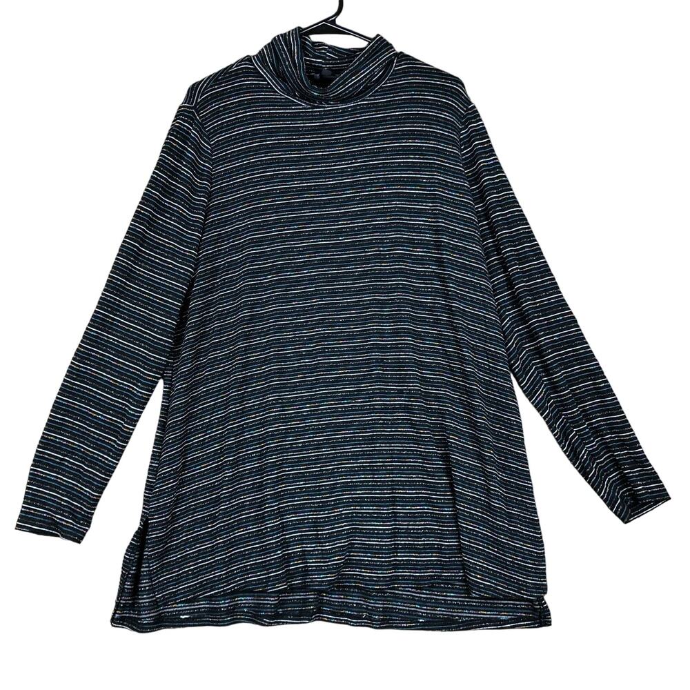 Lane Bryant Womens Sweater Black Multicolor Striped Thin Cowl Neck Stretch 14/16